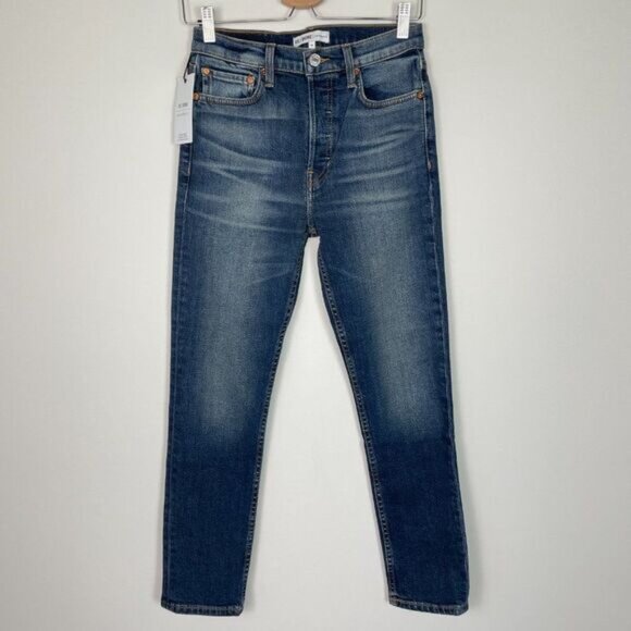 Re/Done x Revolve Originals High Rise Ankle Crop Jean Midnight Blue Dark Wash 26 - Picture 2 of 11